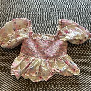 Something Navy Floral Puff Sleeve Blouse - Pink and Cream